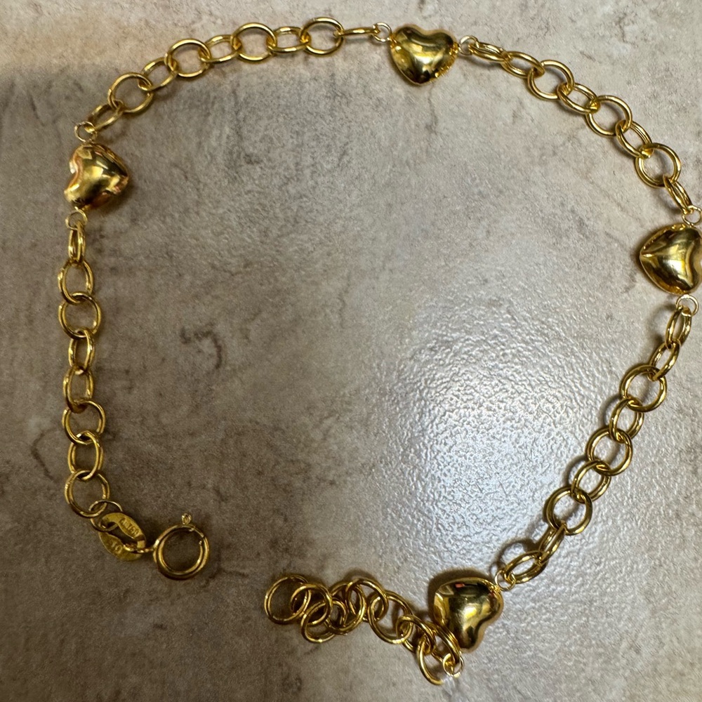 Bracelet 18K /750 Gold Heart Chain 6.5 to 7.5 inches / Solid gold in 1.0 gram